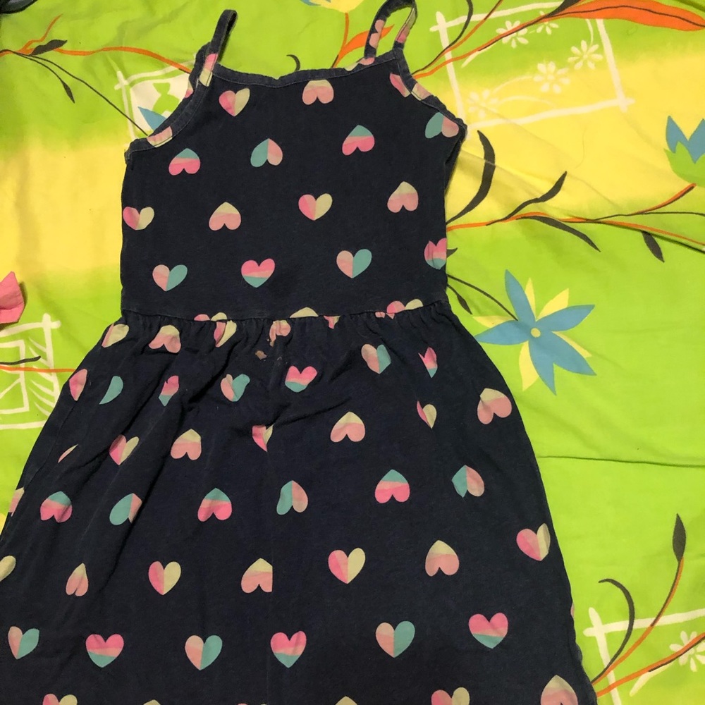 Navy dress with hearts